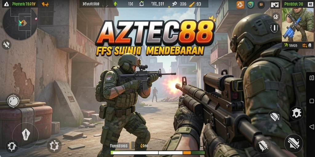 Screenshot gameplay AZTEC88 yang menampilkan aksi tembak-menembak seru.