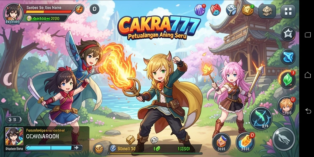 Screenshot utama CAKRA777 menunjukkan karakter anime dalam aksi permainan yang mendebarkan.