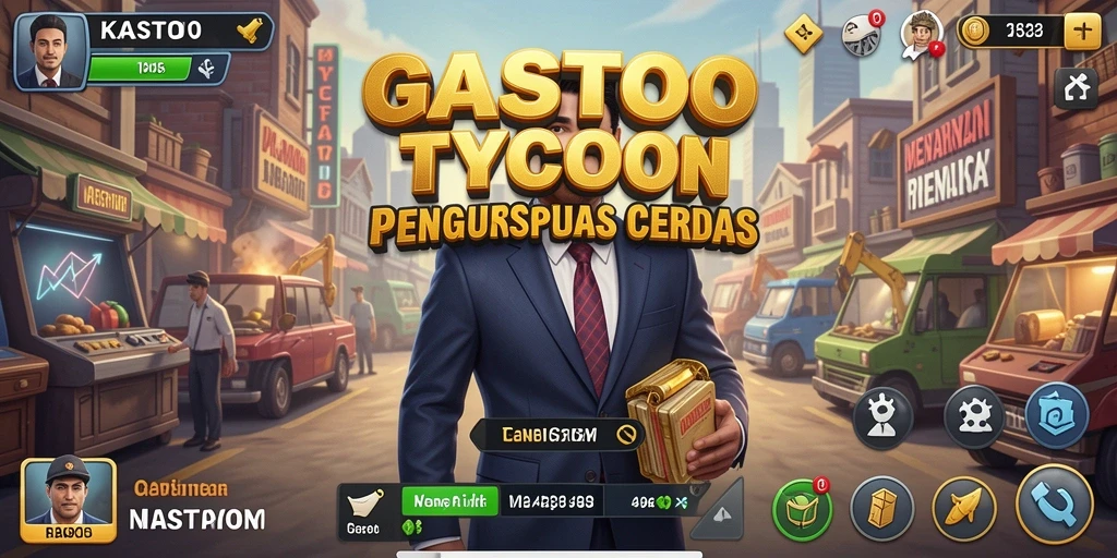 Screenshot gameplay KASTOTO menunjukkan keseruan membangun empire bisnis.
