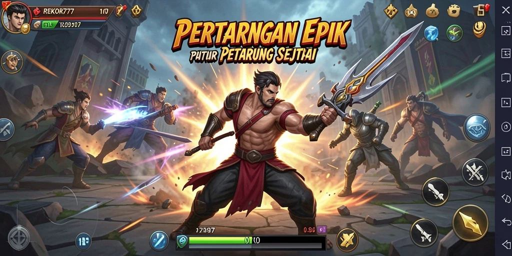 Tampilan menegangkan saat karakter bertarung di arena.