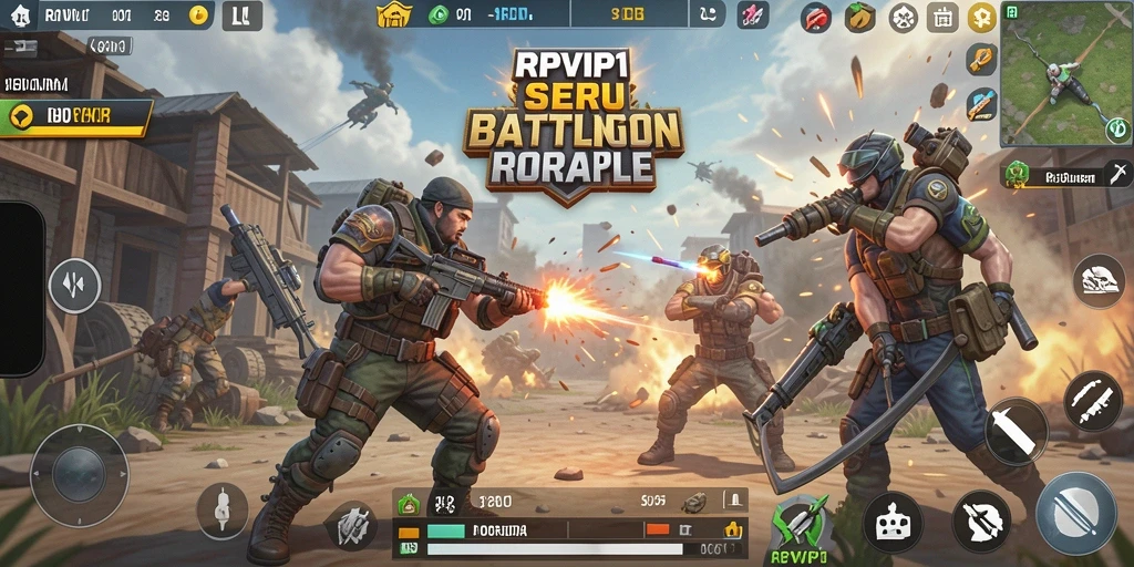 Screenshot utama RPVIP1 menunjukkan aksi pertarungan Battle Royale yang intens.